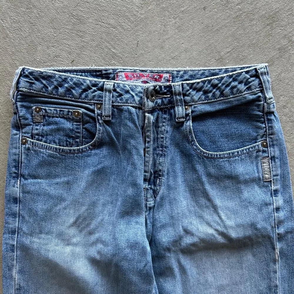Vintage Silver Bootcut Jeans Womens 28x30 Blue Faded Wash Denim Button Fly Flare
